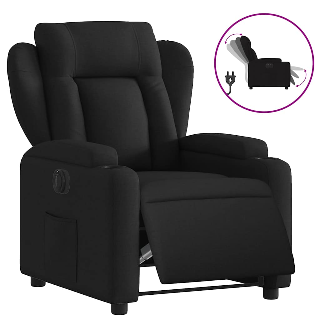 Electric Recliner Chair Black Fabric