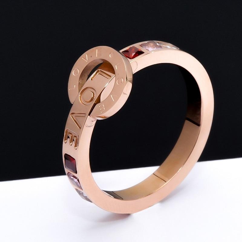 Titanium Steel Roman Numeral Rose Gold Zircon Rings For Woman Korean Fashion Jewelry Wedding Party Girls' Luxury Ring