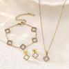 3PCS Lucky Clover Zircon Bracelet Necklace Earnail Set