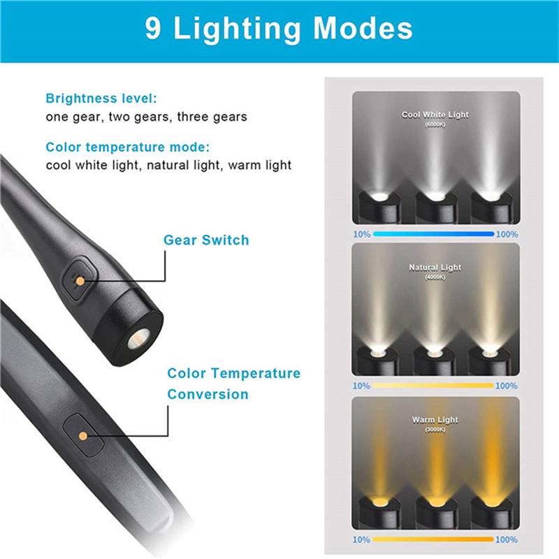 Neck Reading Light Book Light for Reading In Bed Bendable Long Lasting Portable USB Rechargeable Novelty Flexible Book Lighting