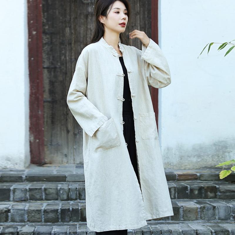 Johnature Осенняя женская свободная льняная винтажная рубашка с воротником, однобортная однобортная рубашка в китайском стиле в стиле ретро