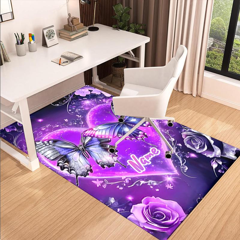 1PC Custom Name Purple Heart Butterflies Theme Floor Mat Ideal for Living Room, Game Rooms, Office, Bedroom,Floor Mat Playful Design