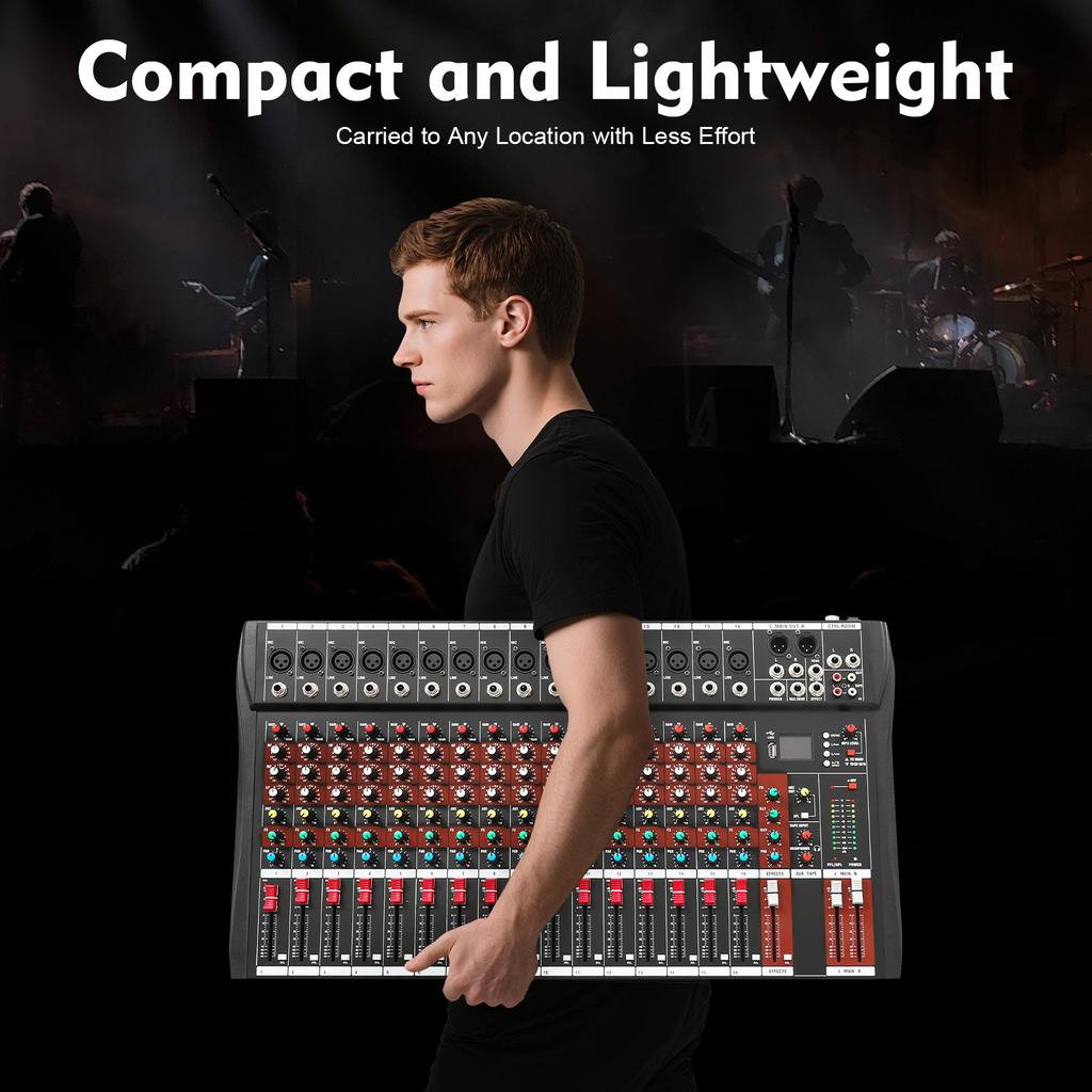 16-Channel Audio Mixer with Bluetooth,48V Phantom Power,6 Sound Styles,Real-Time Monitoring for Home KTV,Live Streaming,Stage