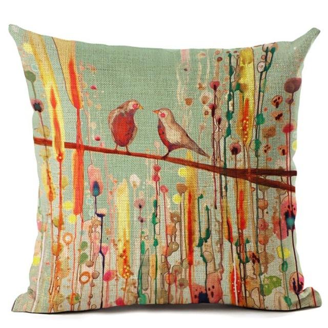 Animal Bird Pattern Cushion Cover Bird Cotton Linen Decorative Pillowcase For Sofa Plant Pillow Case Cover Kussensloop Almohada