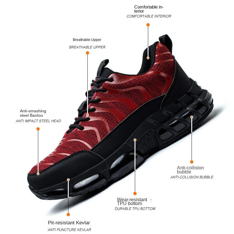 Летающие тканые пуговицы на воздушной подушке, рабочая обувь для мужчин, дезодорирующая, ударопрочная и антипирсинговая стальная рабочая обувь Baotou
