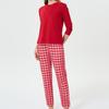 Красный клетчатый рождественский пижамный комплект из молочного шелка с удобным круглым вырезом для женщин