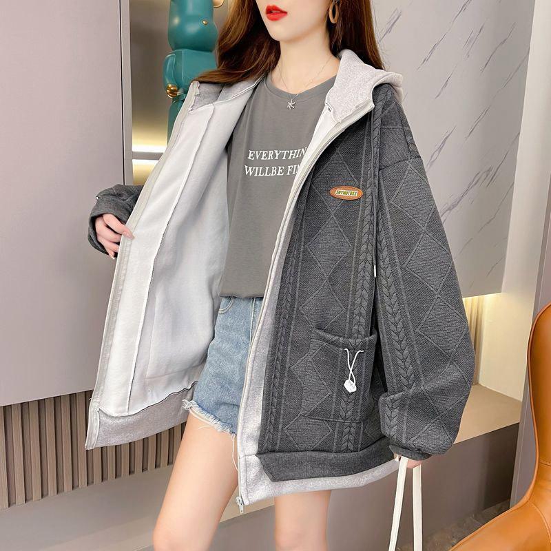 Пальто оверсайз, женское осенне-зимнее утолщенное пальто с капюшоном, женские теплые свободные топы, повседневный удобный топ на молнии