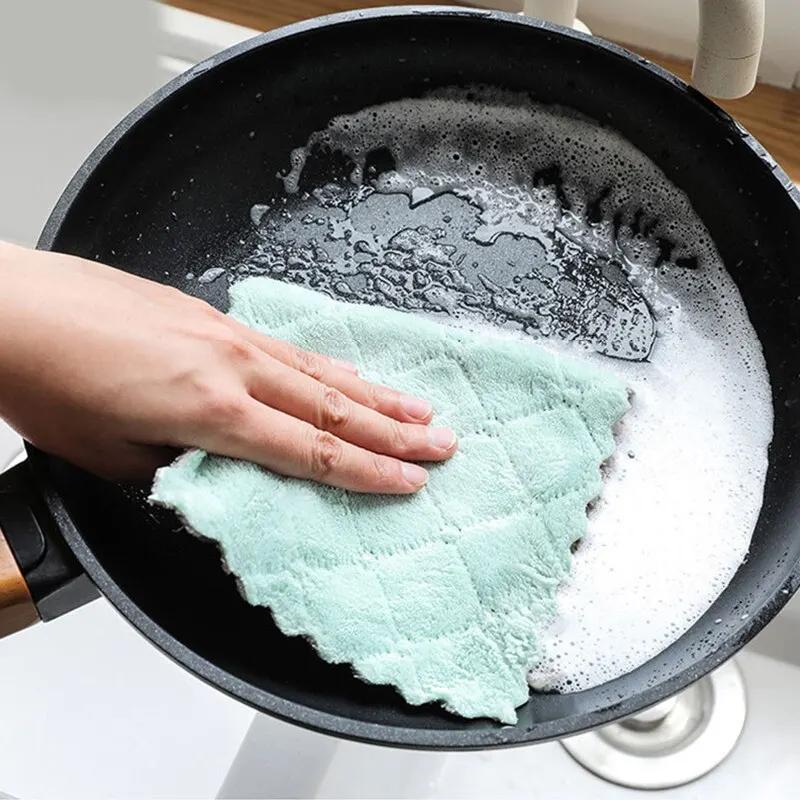 10Pcs Dishwashing Cloth Kitchen Cleaning Wipes Household Multipurpose Absorbent Nonstick Oil Fiber Cleaning Cloth