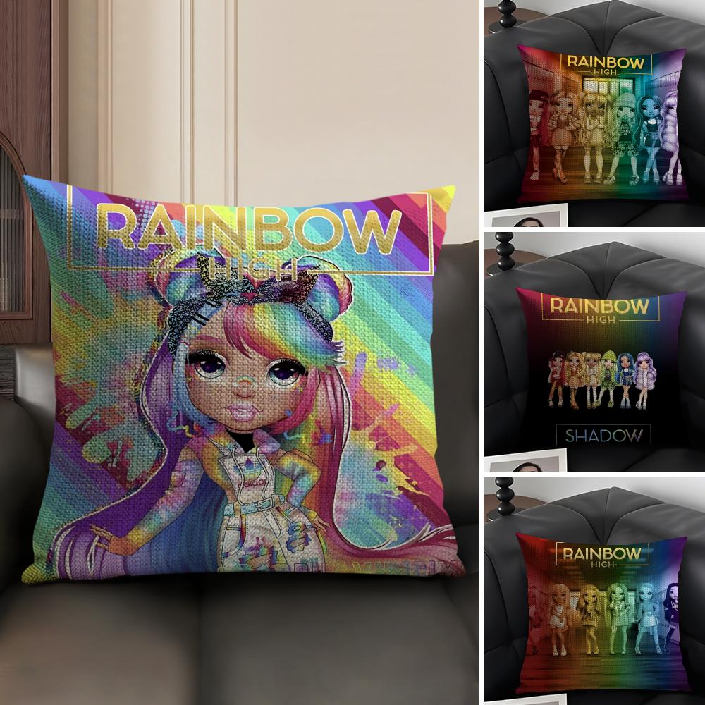 Красивая Мультяшная Девочка R-Rainbow High Наволочка Натуральный Лен Двусторонняя Печать Диван Домашний Декор Чехол для Подушки