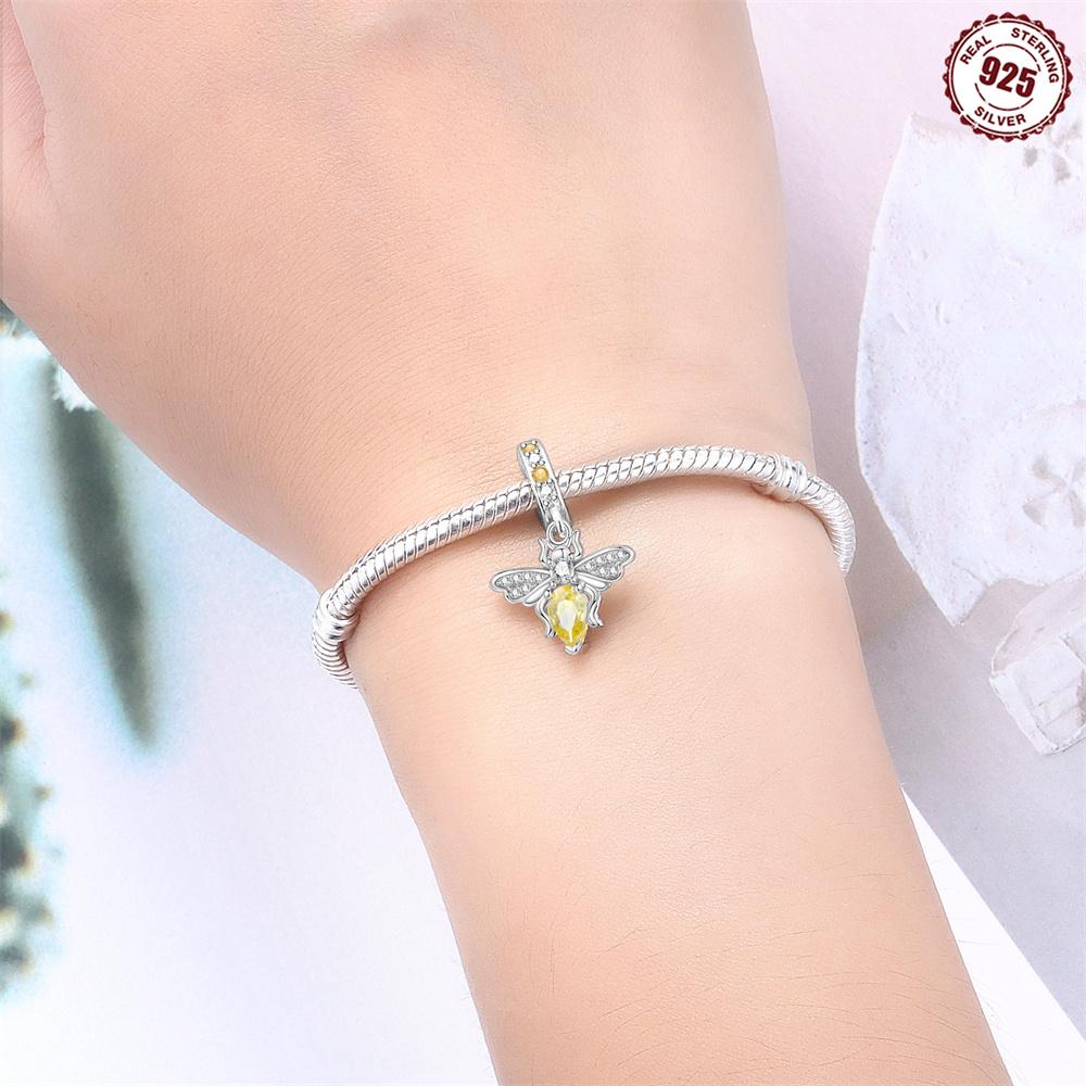 Медные Шармы-Подвески Пчела Синий Орхидея Ирис с Белым Цирконом для Оригинального Браслета Женские Украшения для Девочек