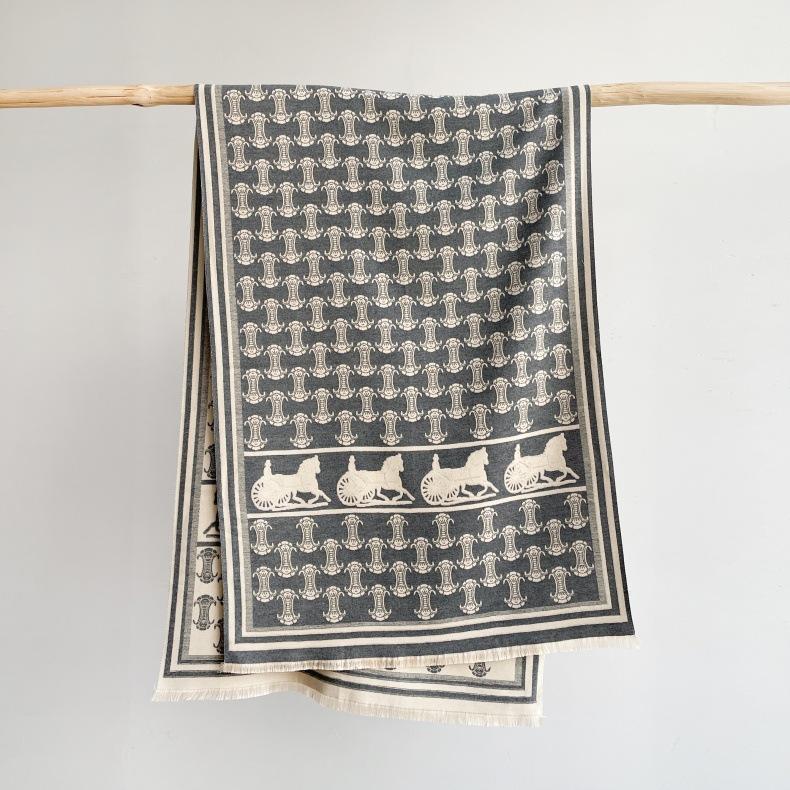 Classic Fashion Letter Thousand Birds Grid Imitation Cashmere Scarf Women's Winter Thickened Double Sided Air Conditioning Shawl Scarf Women's