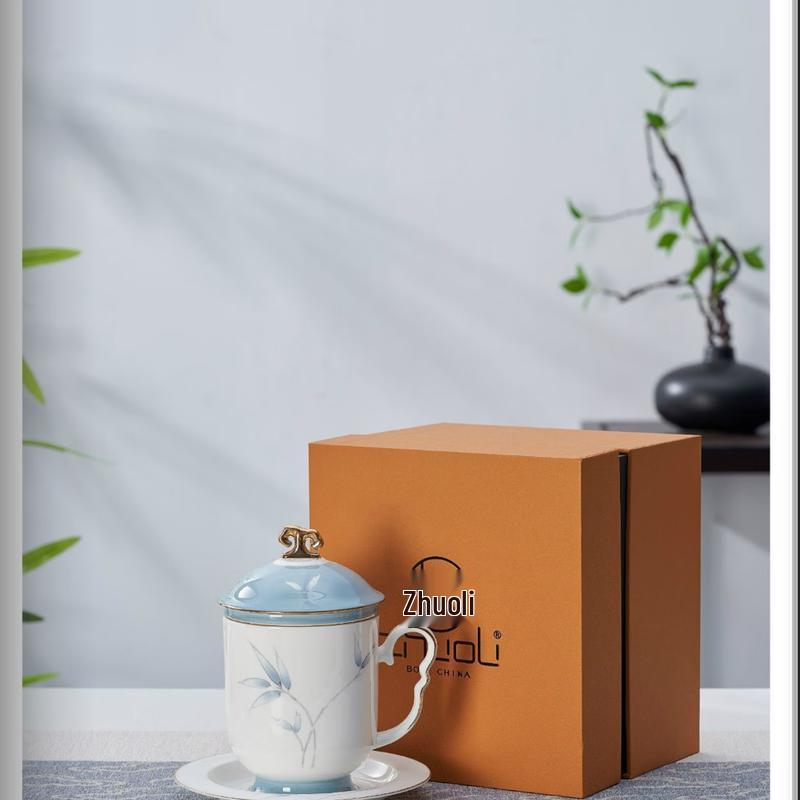 Songdai Bone China Tea Mug with Infuser and Lid