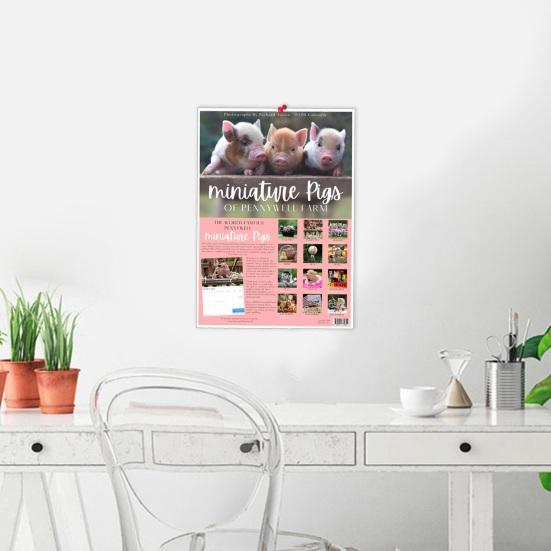 Miniature Pigs 2026 Wall Calendar Cute Baby Pig Animal 12 Monthly Calendar Piglets Gifts for Home Office Organizing Planning