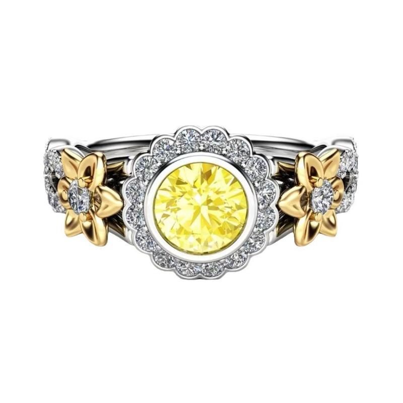 Женское кольцо с подсолнухом Двухцветные ювелирные изделия с подсолнухами