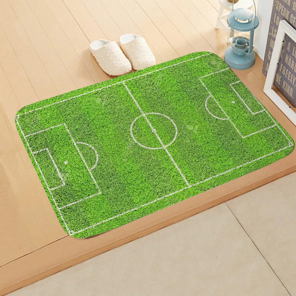 Realistic Soccer Field Non-slip Welcome Mat, Football Stadium Design Rug for Indoor Entryway Room, Durable & Soft