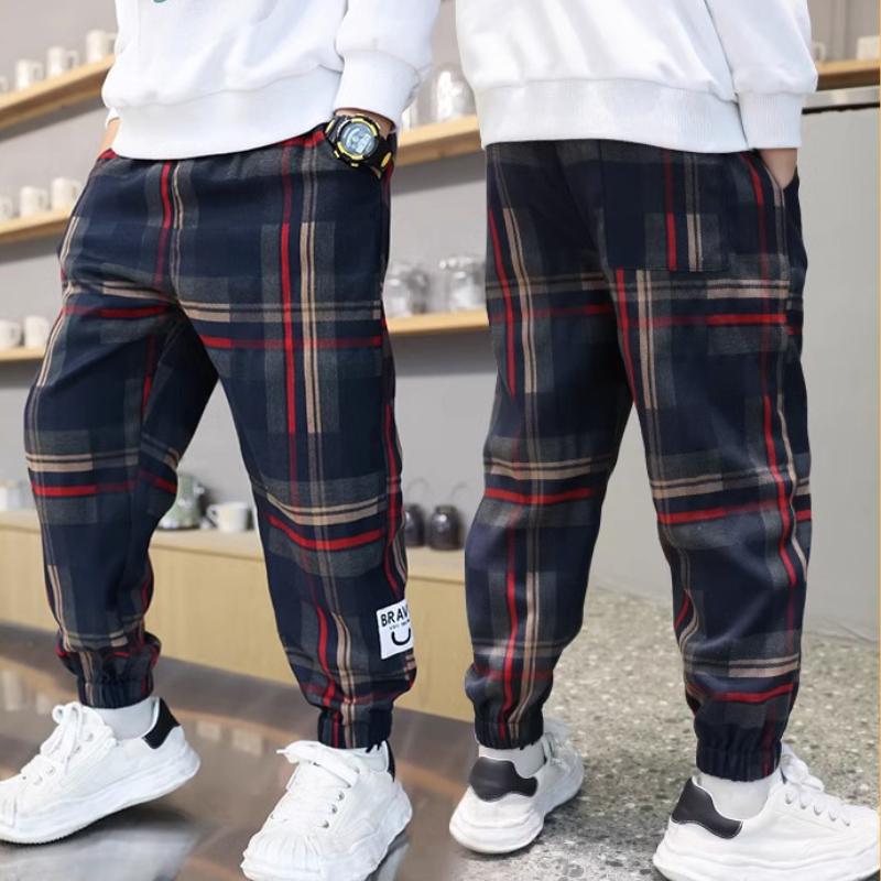 Осенне-зимняя мода для мальчиков, клетчатые брюки, детские повседневные свободные брюки из бархата, теплые брюки, спортивные брюки, брюки для молодежи и детей