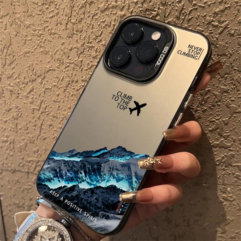 Чехол для телефона с изображением горной вершины и самолета для IPhone 17 16 14 15 11 12 13 Pro Max 16E 7 8 15 16 Plus 17 Air Ударопрочный Закат IMD Чехол