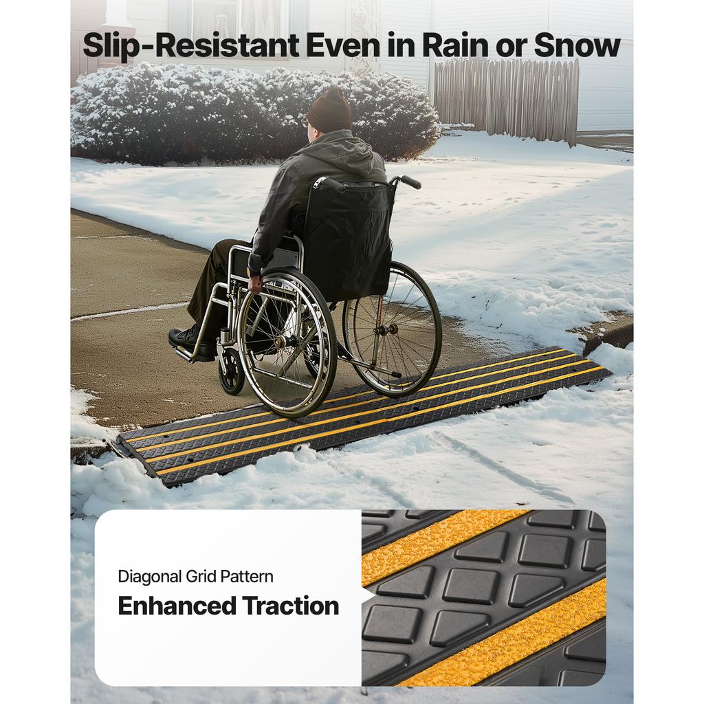 SucceBuy Car Driveway Rubber Curb Ramp 33069 lbs Load Capacity 2.6 inch with Reflective Strips Suit for Sidewalk (1/2/3 Packs)