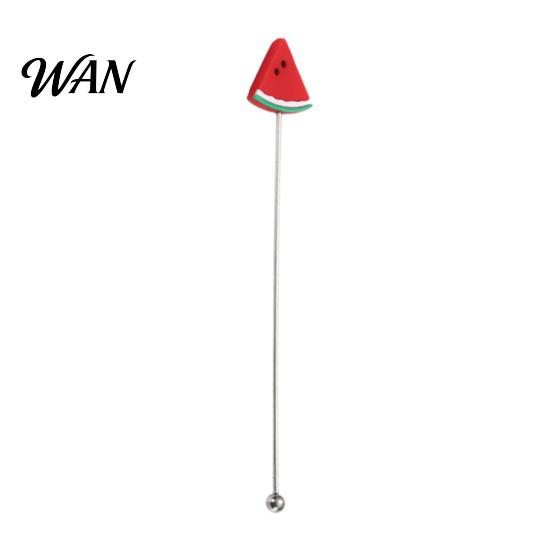 Cartoon Fruit Stirrer Cocktail Stir Stick, Stainless Steel Mixing with Durian Pineapple Strawberry Watermelon Rubber Top Decor, Drink for Bar Milk Tea