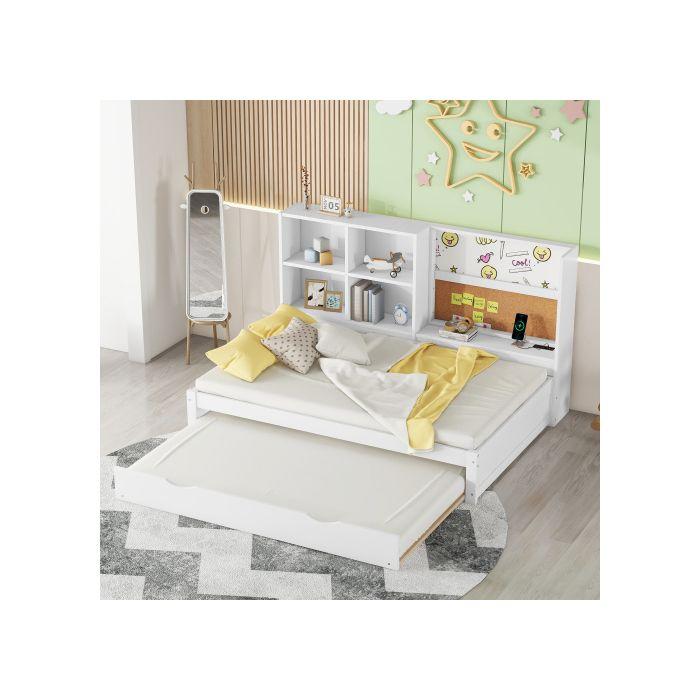 Canapé-lit - MUVOE - 90x200cm - Lit extensible - Prise USB - Tableau blanc à peindre