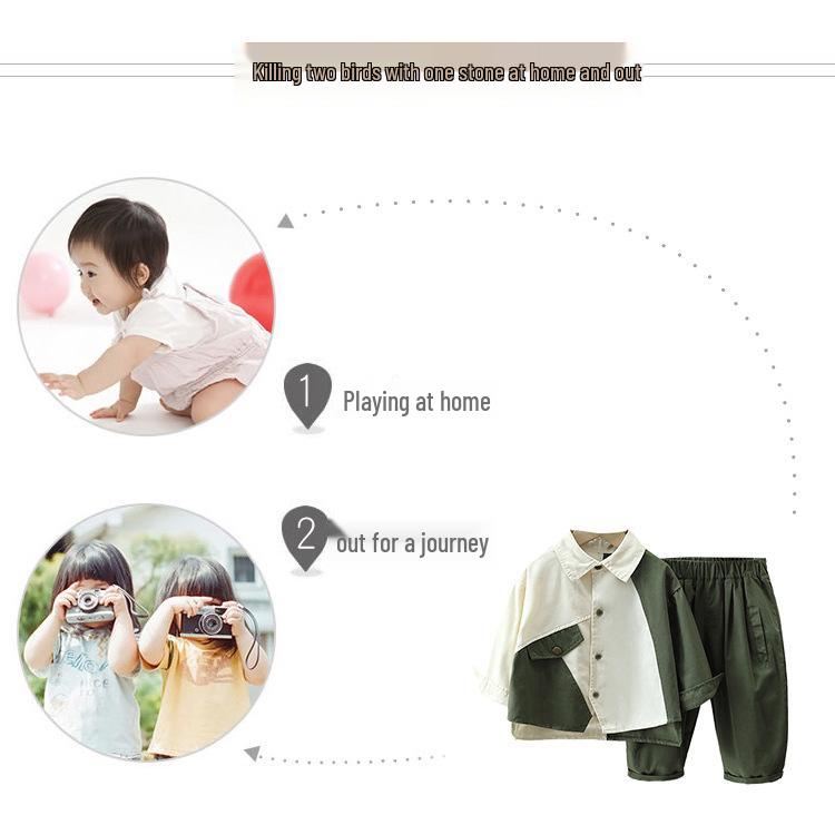 Детский уличный стиль осенний костюм-двойка: Свободная рубашка с длинным рукавом и брюки (Тенденция 2025 года)