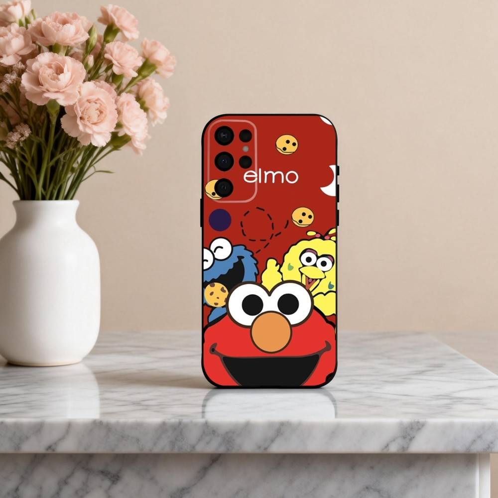 C-Мультяшный R-Красный милый A-Элмо-O Чехол для телефона для Samsung S25,24,23,22,30,21,10,9,Ultra,Plus,Lite,FE,4,5 G Мягкий черный чехол