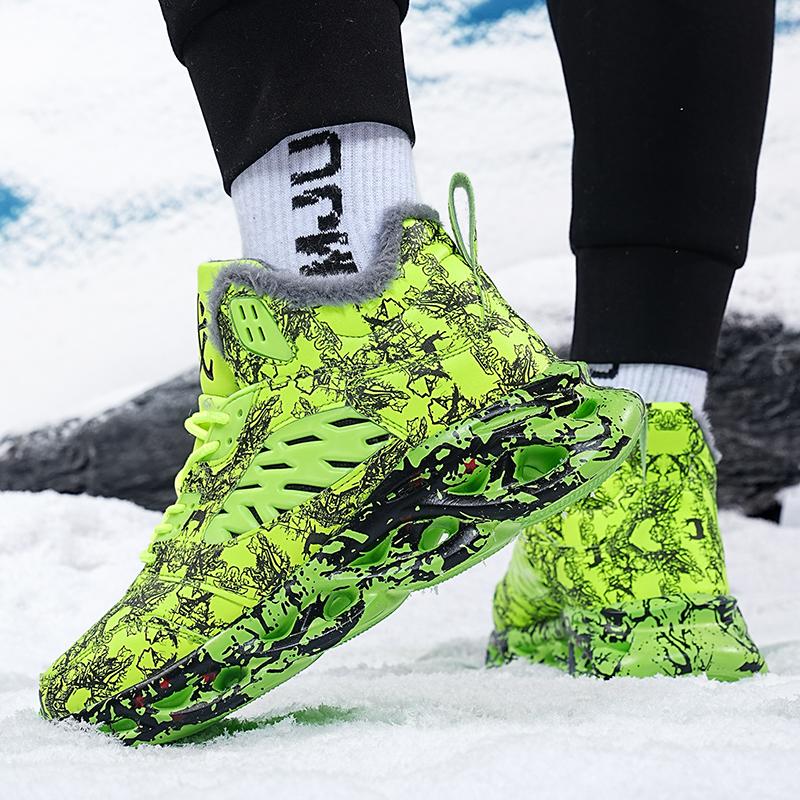 TUINANLE Мужские зимние ботинки с принтом граффити, зимние плюшевые теплые кроссовки на платформе, нескользящие, мужская спортивная обувь