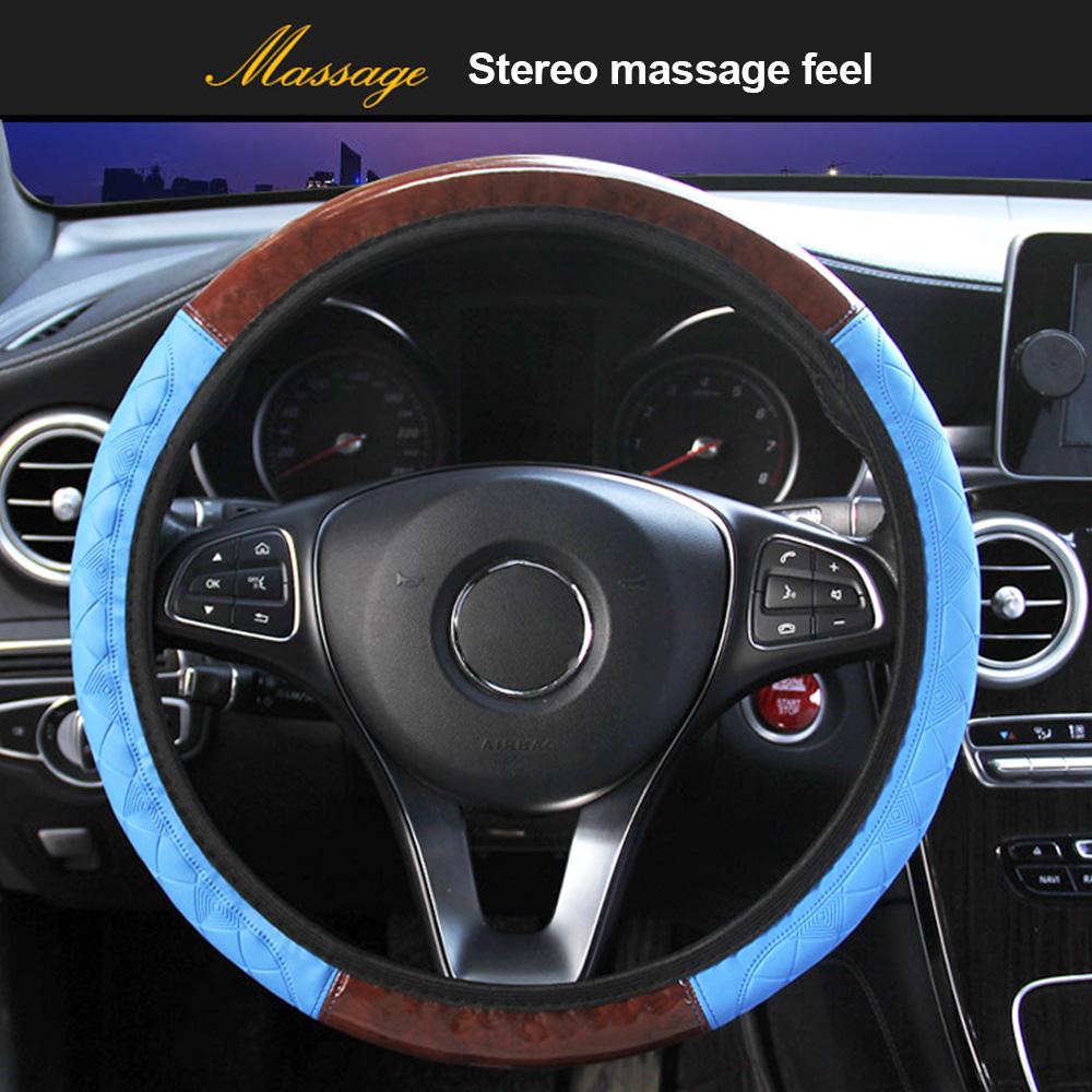 Чехлы на руль из искусственной кожи с деревянным узором, универсальный чехол на руль автомобиля