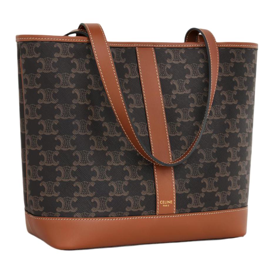 Celine Cabas Monogrammed Snap Closure Leather Tote Bag Women tote Brown 115082CAS-04LU