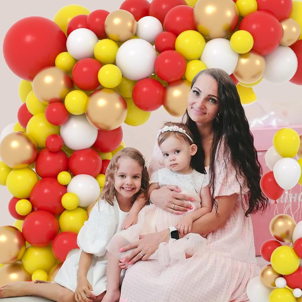 Red Yellow Balloons Garland Arch Kit White Gold Balloon Wedding Anniversary Bride Shower Birthday Party Graduation Decoration