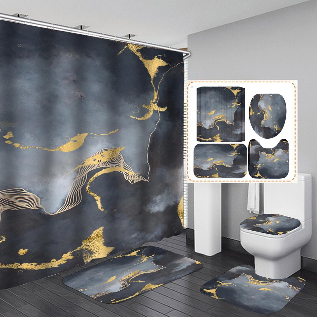 С Рождеством Ванная Комната 4 Шт. Набор Снеговик Санта-Клаус Узор Водонепроницаемая Занавеска Для Душа Коврик Для Унитаза Нескользящий Коврик Домашний Декор