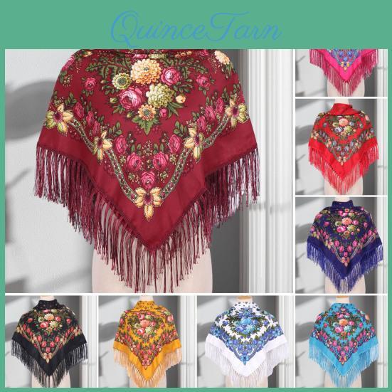 Floral Ethic Style Print Shawl Fringed Elegant Soft Warm Fall Winter Middleaged Elderly Women Square Blanket Scarf Neck Wrap
