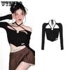 Egirl Halter Top Heart Hollow Cross Strap T-shirt Strapless Irregular Top Long Sleeve Straps T Shirt Black Tops Sexy Tees