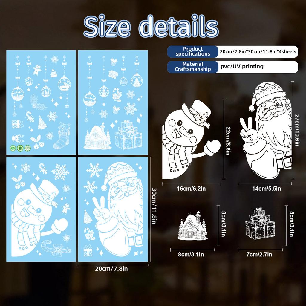 Snowflake And Christmas Santa Static Decal With Snowman For Window Decoration