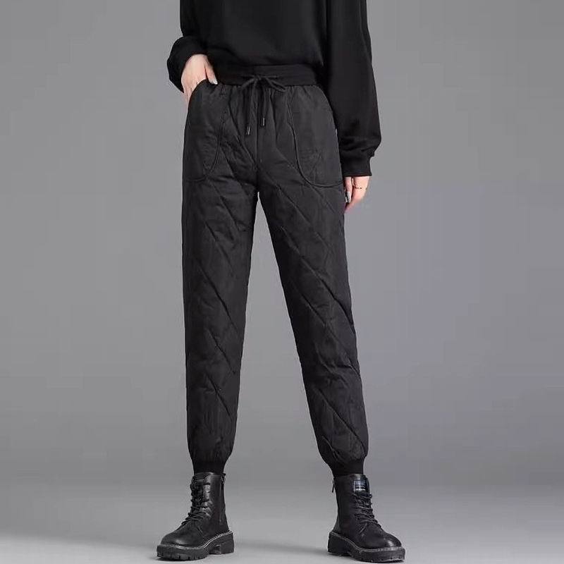 Женские брюки прямого кроя с высокой талией, утолщенной флисовой подкладкой, из хлопка с эластичной резинкой на талии, теплая верхняя одежда на осень-зиму