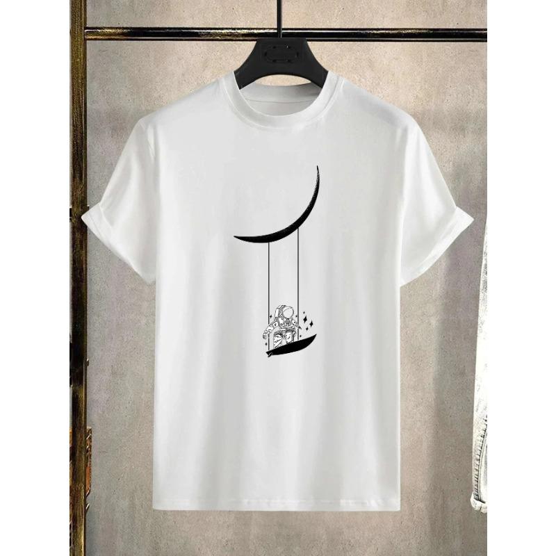 Мужская футболка с принтом «Astronaut Moon Swing», модная хлопковая футболка с круглым вырезом и короткими рукавами, весна-лето, качественная мужская футболка