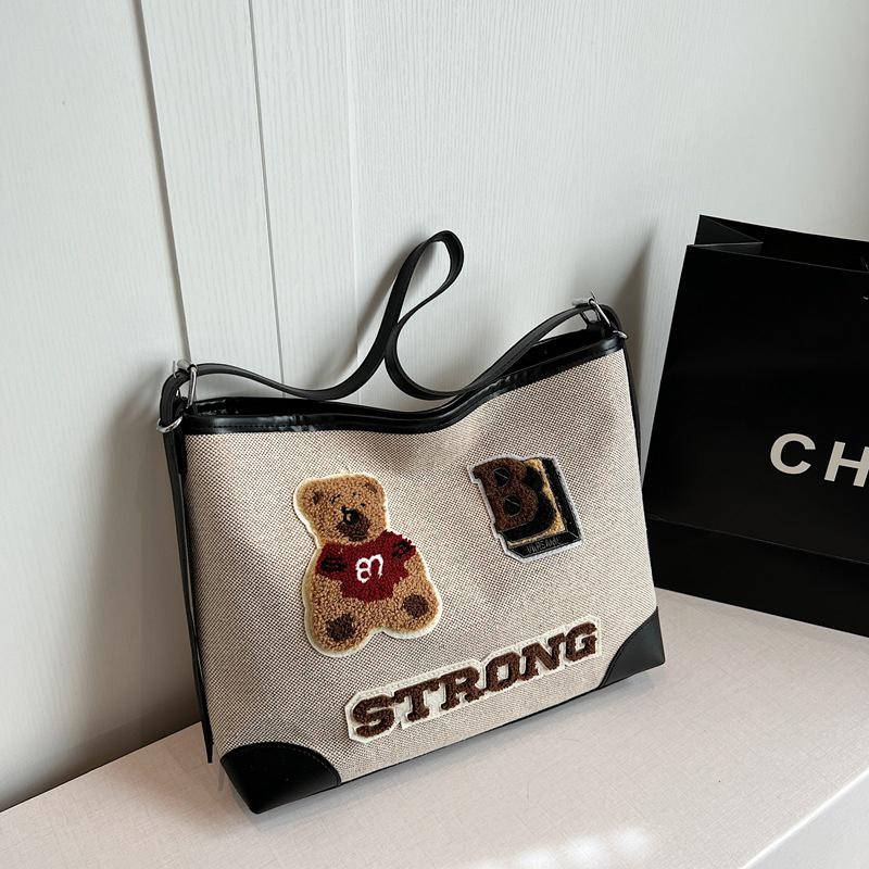 Винтажная сумка-тоут с рисунком медведя, большая вместимость, женская сумка через плечо, модная универсальная школьная сумка для девочек-подростков