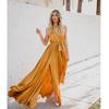 Women's Clothing 2025 Summer New Bohemian Solid Color V-neck Sleeveless High Slit Big Swing Dress Long Dress