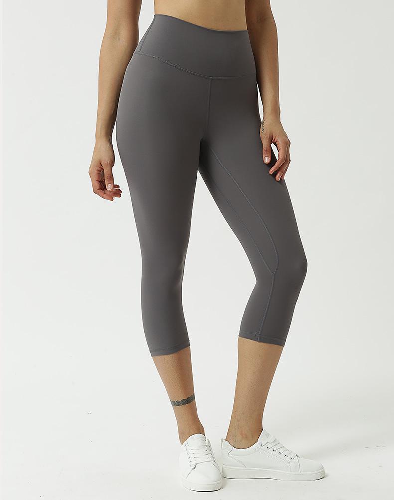 Женские двухсторонние отшлифованные штаны для йоги с высокой талией – телесного цвета, укороченные, облегающие, удобные для европейского и американского стилей