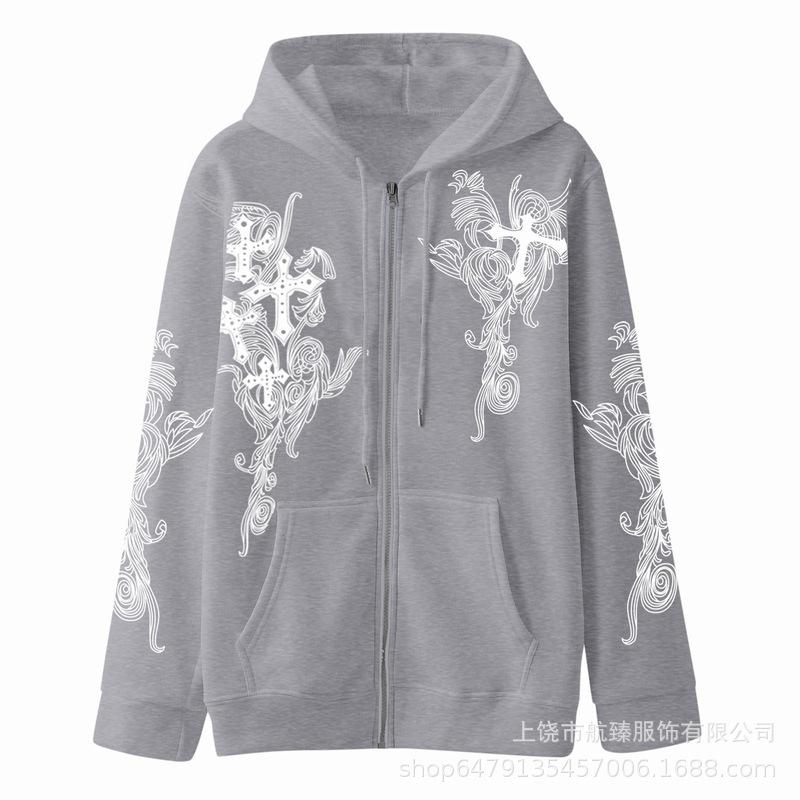 2024 new product ultra-clear hollow national style moire cross zipper sweater casual comfortable jacket cardigan sweater women