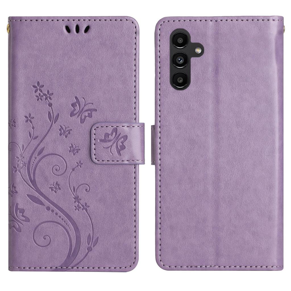 Для Samsung Galaxy S24 FE Кожаный кошелек-чехол с тиснением Цветок Бабочка, чехол для телефона с ремешком