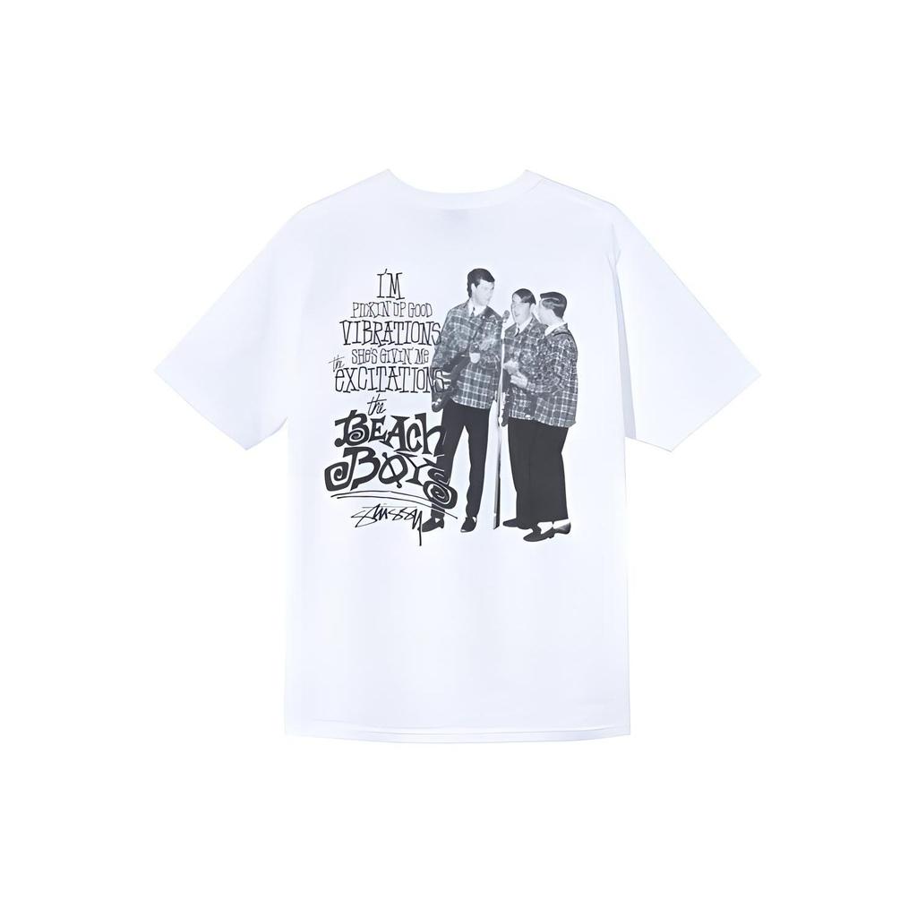 Stussy The Beach Boys Portrait Short Sleeve American Vintage T-Shirt Unisex Tops White 3903704