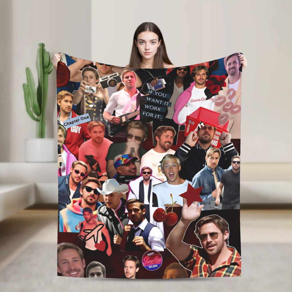 Ryan Gosling Collage Warm Soft Blanket Funny Travel Office Throw Blanket Couch Bed Flannel Bedspread Sofa Bed Cover