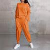 2 Pcs/Set Women Top Pants Suit Round Neck Long Sleeves Solid Color Irregular Sweatshirt Drawstring Elastic Waist Trousers Daily Wear Sport Outfit Fall