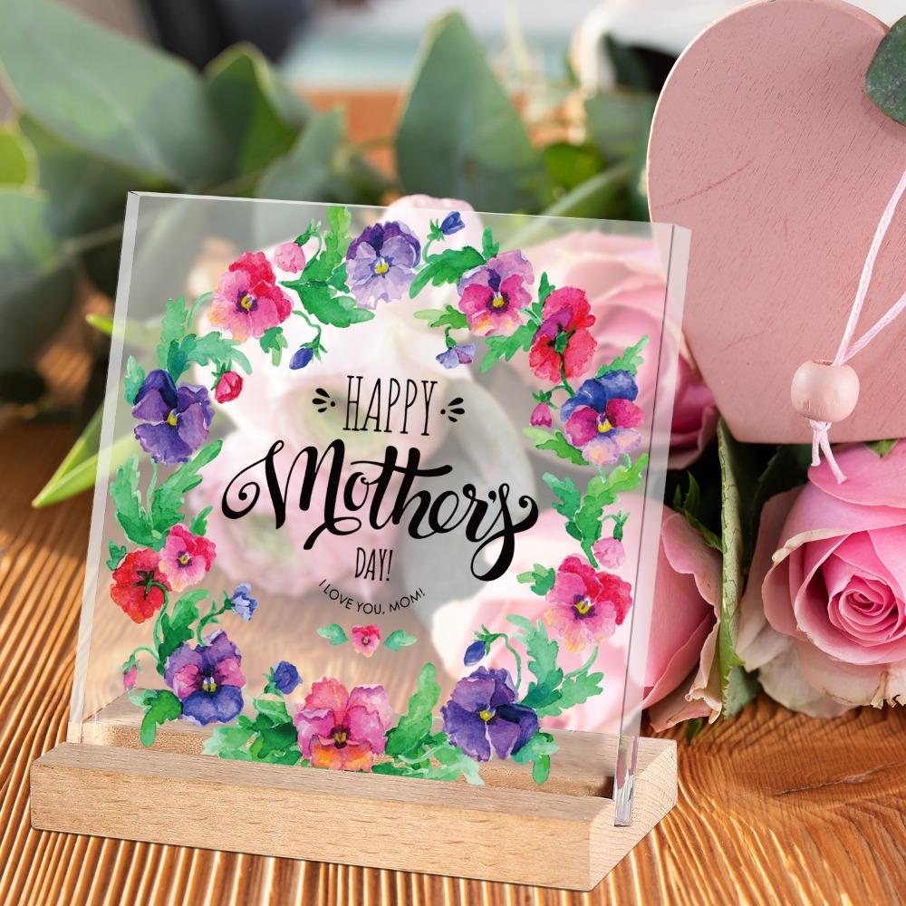 Romantic Mom Tabletop Sign Acrylic Love Flowers Ornament Mother's Day Desktop Sign  Studio Desk