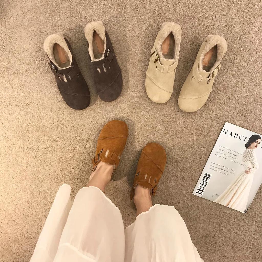 Повседневная женская обувь Ботинки из хлопка с круглым носком и мягкими мокасинами Меховая женская обувь Зимние мягкие кожаные теплые женские ботинки