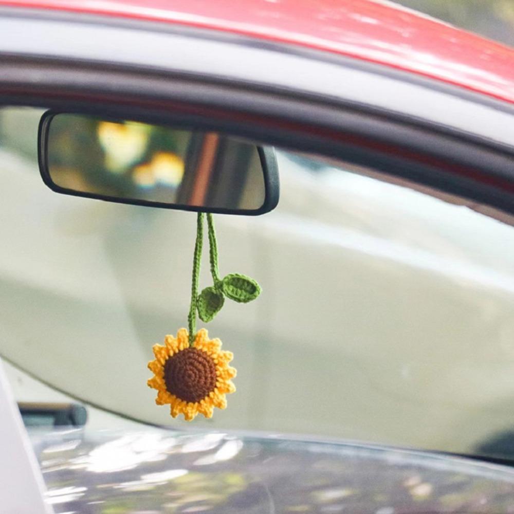 Multipurpose Car Handmade Crochet Sunflower Handmade Sunflower Car Mirror Accessories  Women