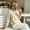 Relaxed Fit Hoodies Women Knit Hoodie for Fall Winter, Long Sleeve Pullover Sweater Cozy Autumn Outerwear with Front Pocket, Solid Color Casual Hooded