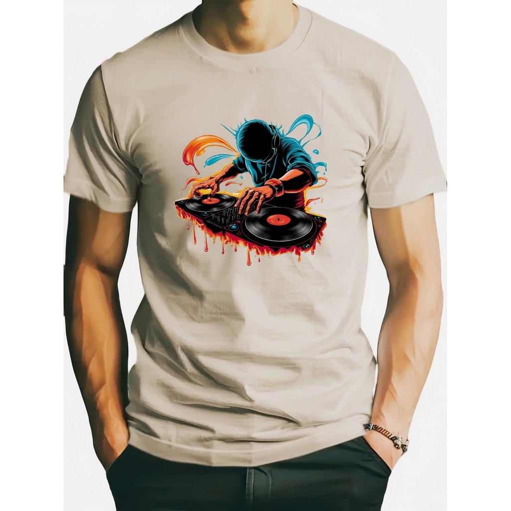 DJ Turntable Graphic Tee Men's Cool Summer Breathable Short Sleeve Cotton Graphic Tee