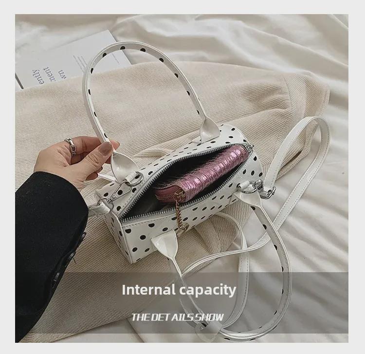 2024 Бостонская лакированная кожаная сумка через плечо и в горошек для женщин